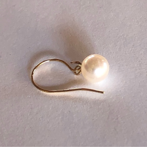 14k Solid Gold Pearl Dangle Earrings - Picture 5 of 10